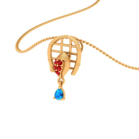 18k Festive Special Gold Pendant For Women With Gemstone
