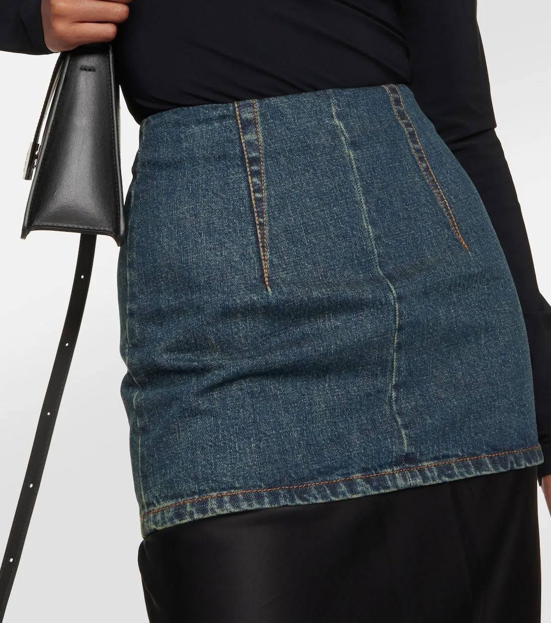 Asymmetrical denim and satin maxi skirt Mm6 Maison Margiela, black