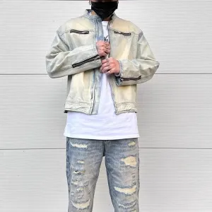 Bonsir Y2k Streetwear Washed Biker Jeans jackets for Men and Women Zipper Pocket Ropa Hombre Windbreaker Denim Coat Oversized