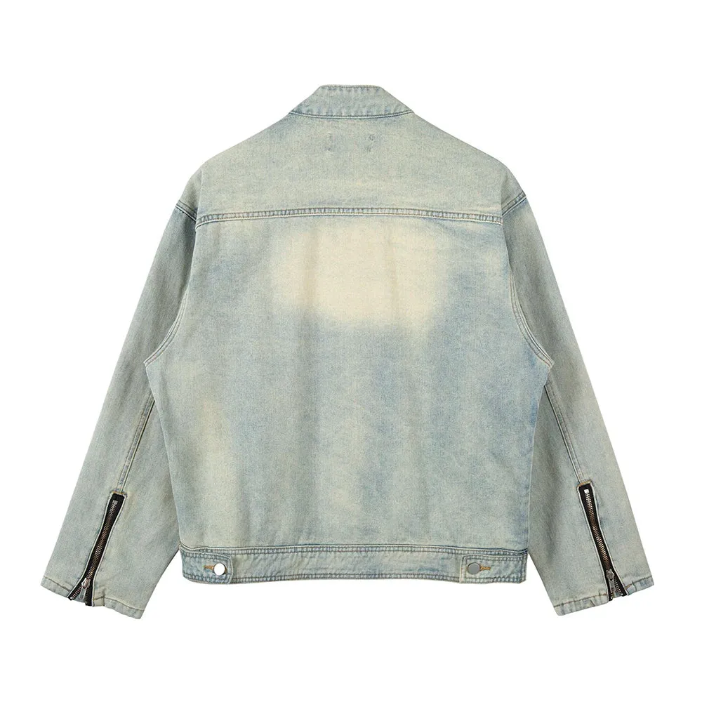 Bonsir Y2k Streetwear Washed Biker Jeans jackets for Men and Women Zipper Pocket Ropa Hombre Windbreaker Denim Coat Oversized