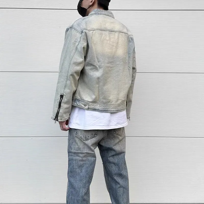 Bonsir Y2k Streetwear Washed Biker Jeans jackets for Men and Women Zipper Pocket Ropa Hombre Windbreaker Denim Coat Oversized