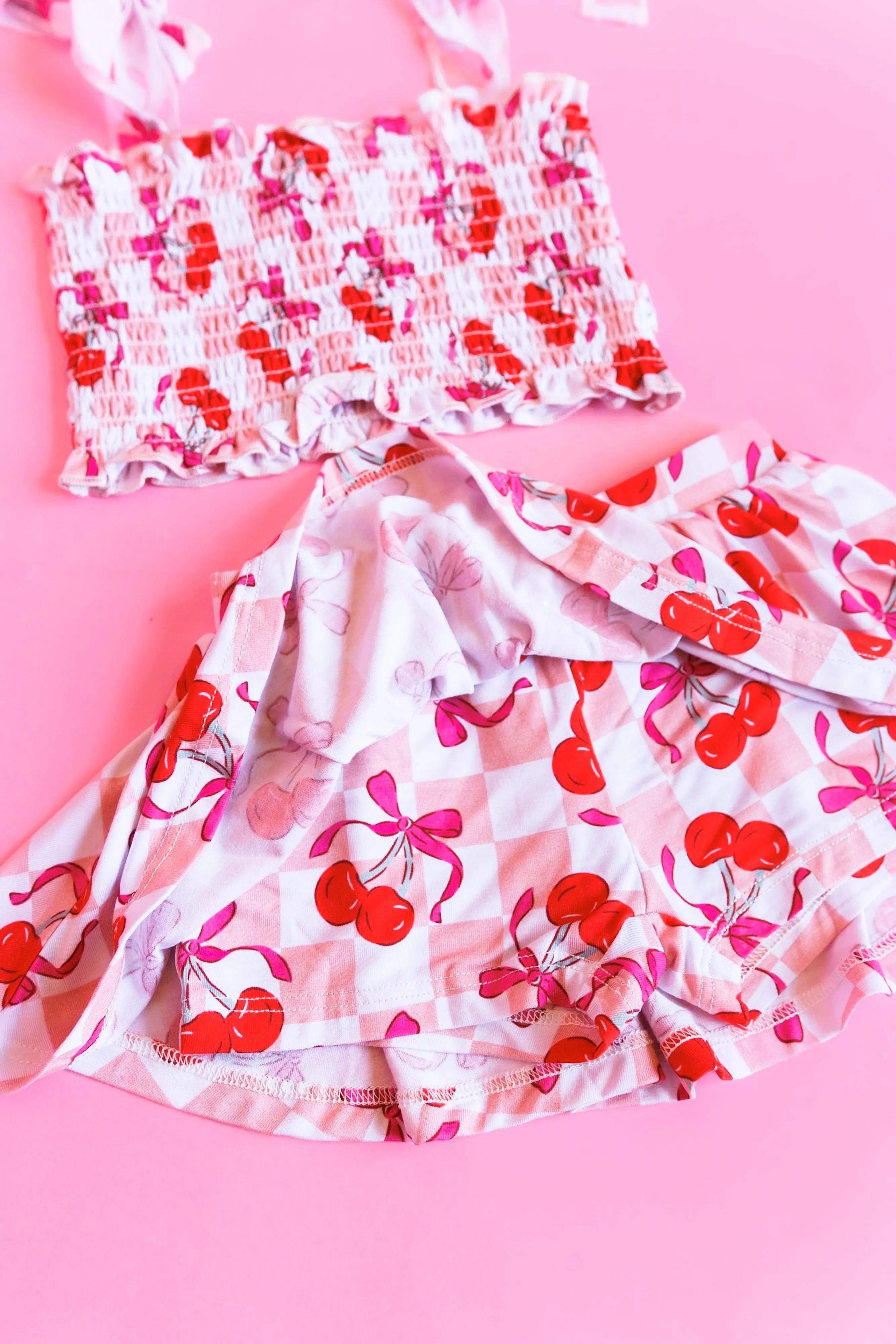 Cherry Sweet Checkers Dream Smocked Skirt Set