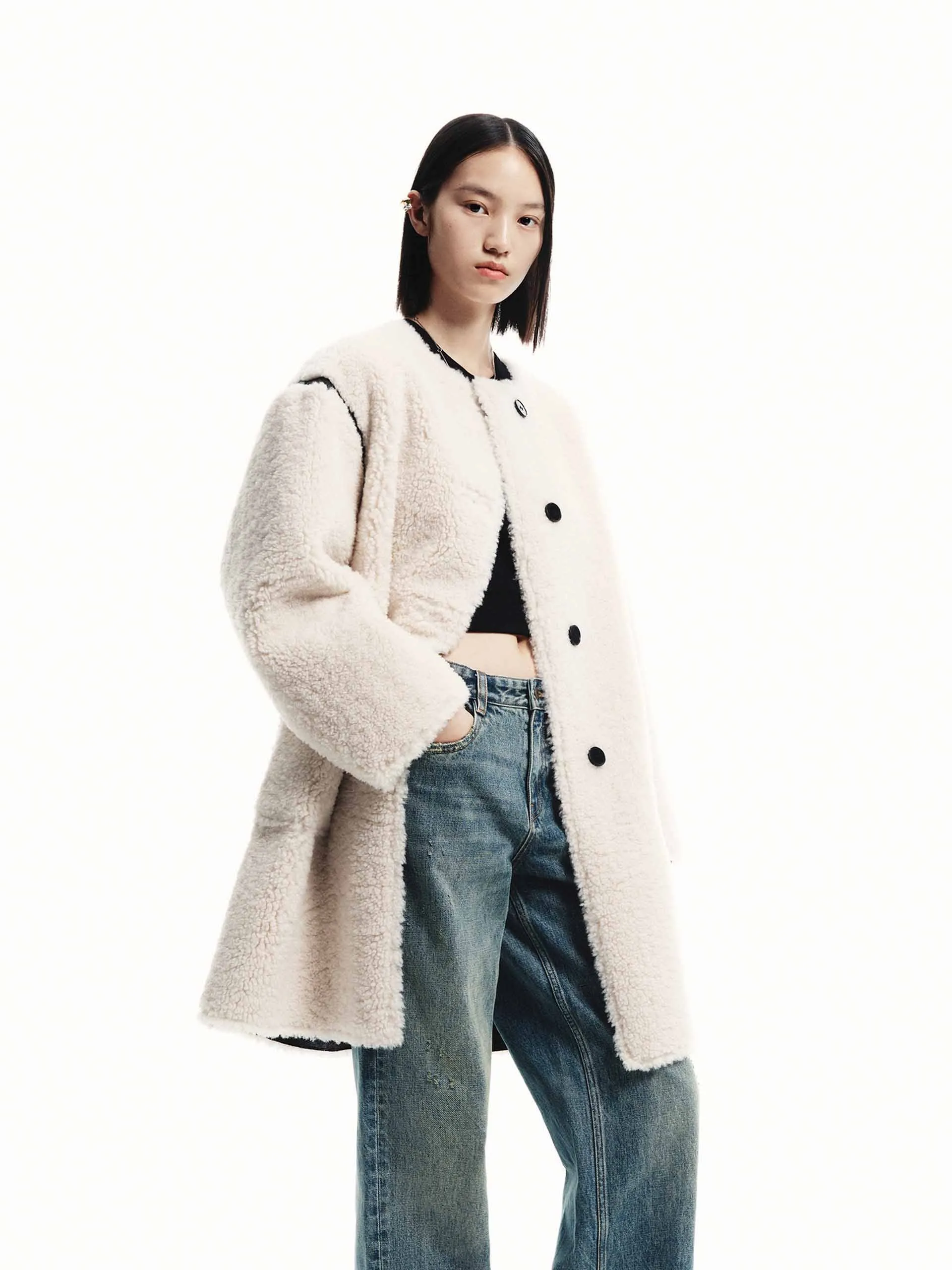 Faux Shearling Midi Coat