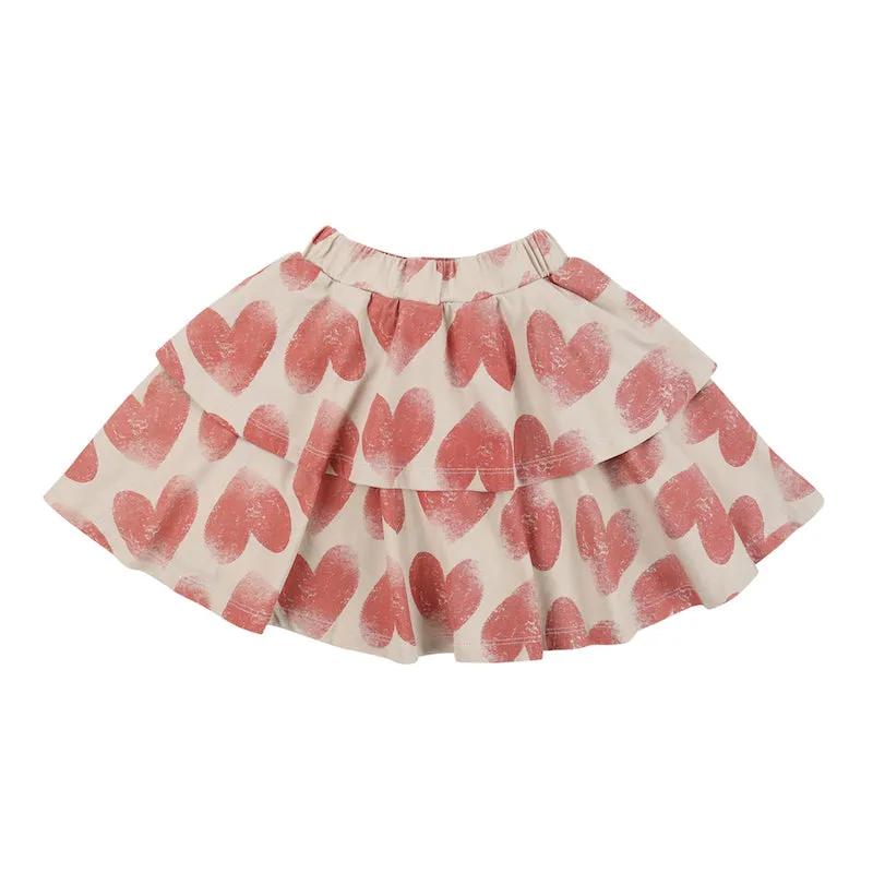 Jelly Mallow Heart Tiered Mini Skirt
