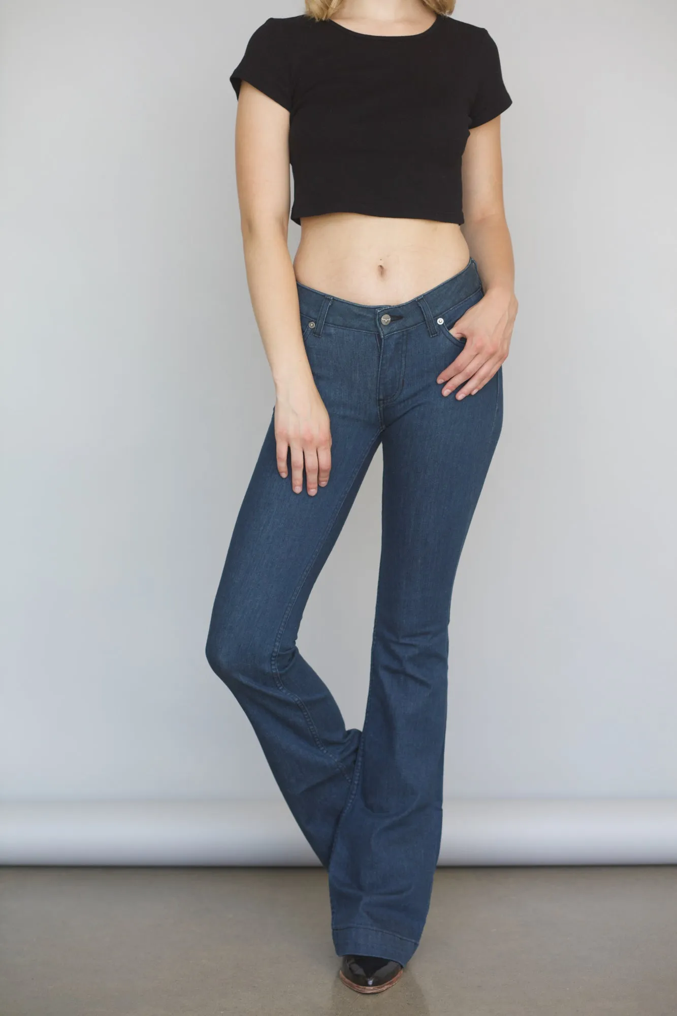Kimes Ranch Womens Lola Jeans Dark Indigo Cotton Blend Wide Flare Leg