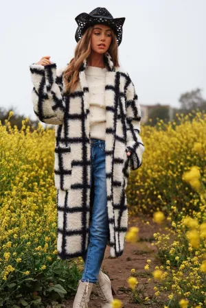 Plaid Pockets Notched Lapels Collar Long Coat