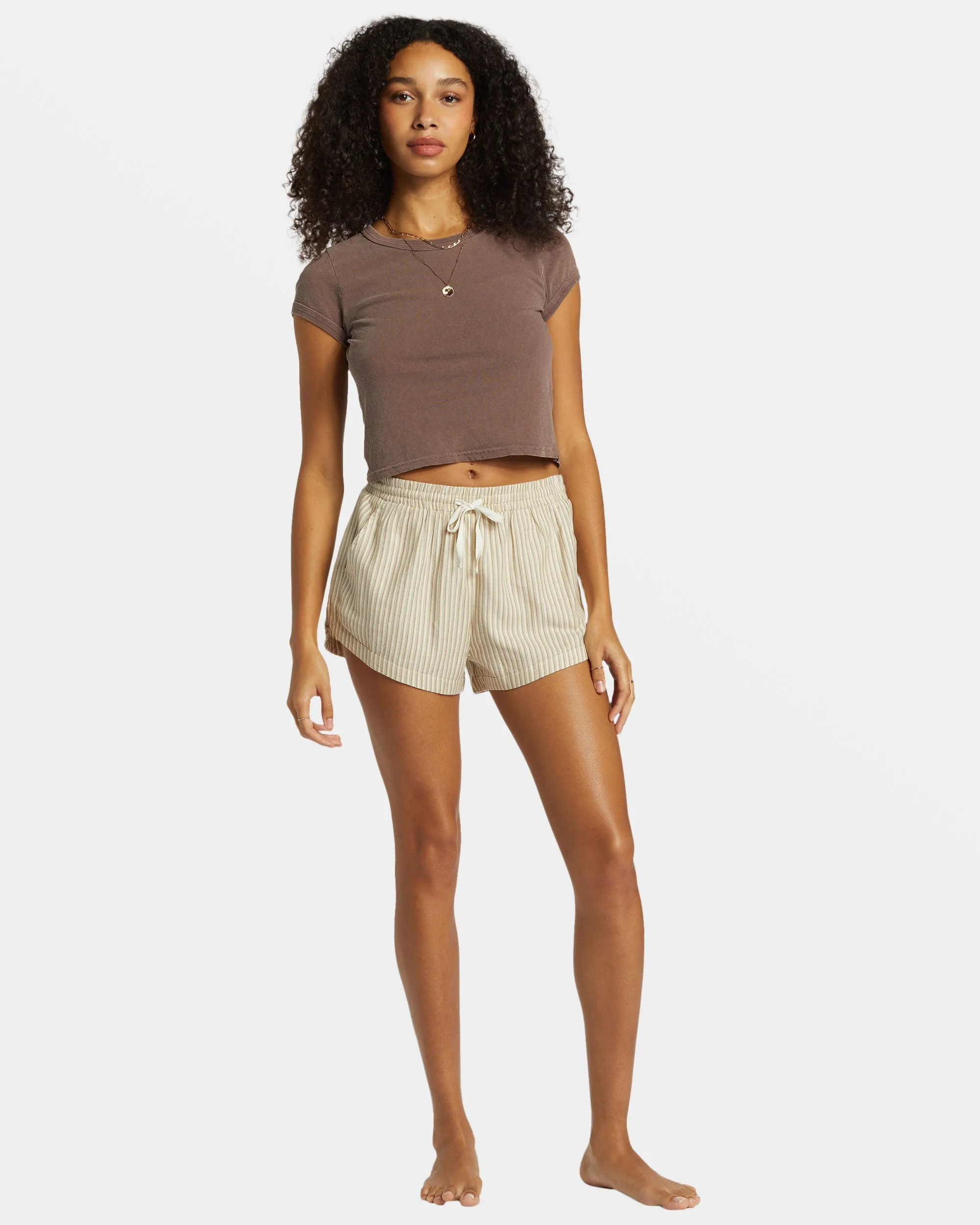 Road Trippin Elastic Waist Shorts - Cobblestone