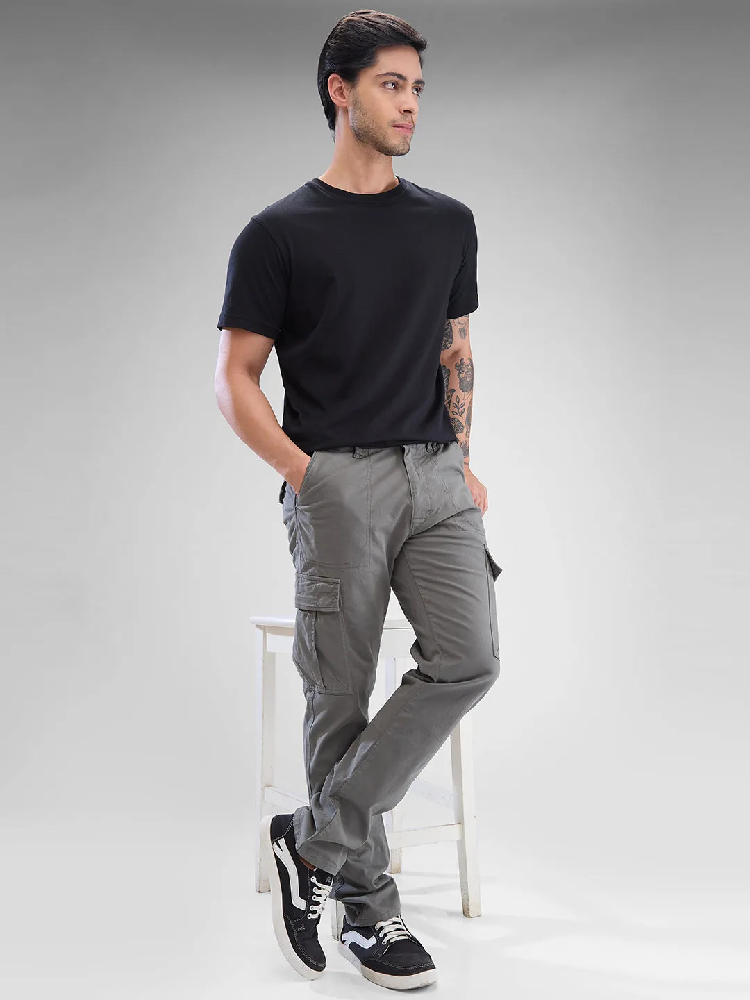 Spykar Cargo Trousers With Front Carpenter Pockets & Rear Flap Pockets