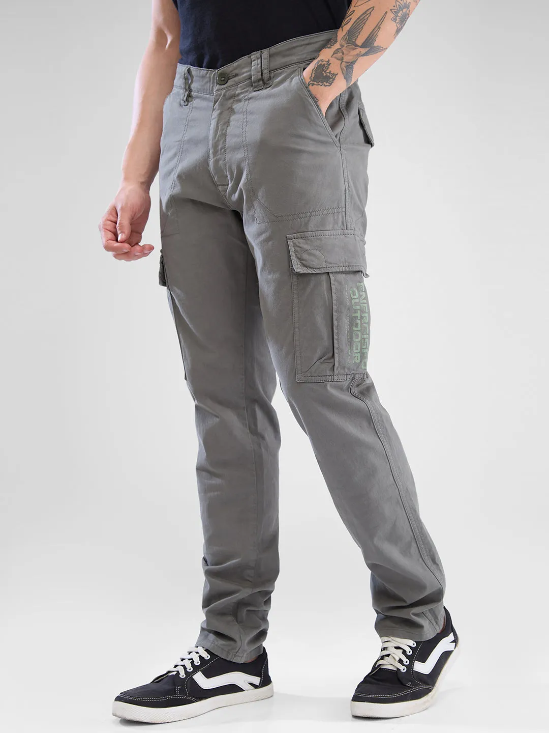 Spykar Cargo Trousers With Front Carpenter Pockets & Rear Flap Pockets