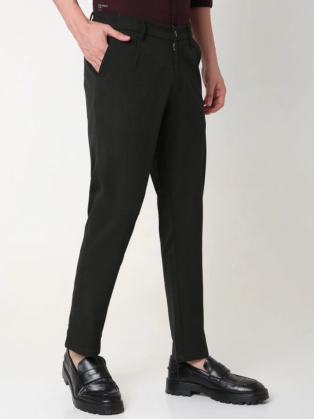 Spykar Green Slim Fit Cotton Trouser For Men