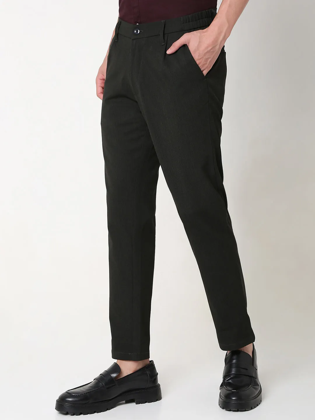 Spykar Green Slim Fit Cotton Trouser For Men