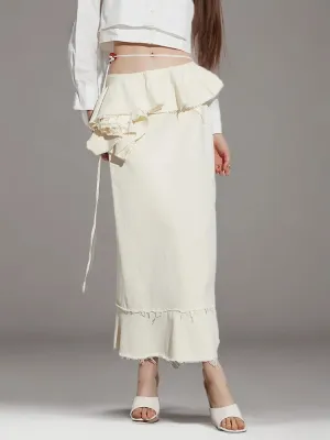 TAVIMART  -  Spliced Ruffles Solid Maxi Skirts For Women High Waist Patchwork Lace Up Summer Elegant Asymmetrical Skirt Female New